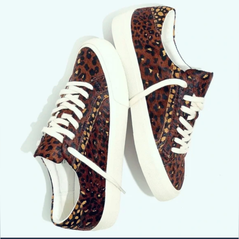 Madewell Womens Sz 7.5 Sidewalk Low-Top Sneakers leopard painted Calf Hair
